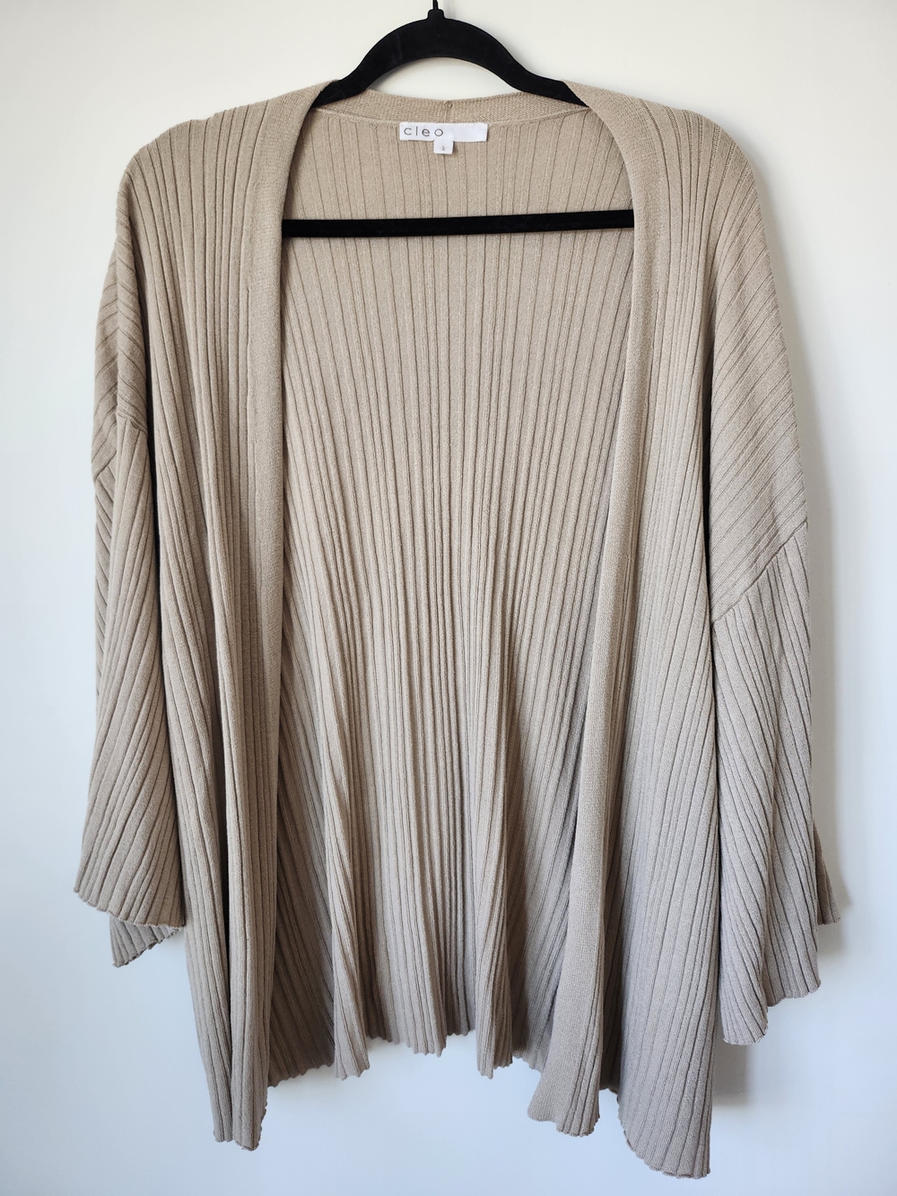 Tan Ribbed Open-Front Sweater Cardigan - Picture 2 of 9